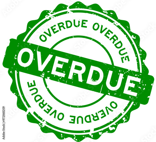 Grunge green overdue word round rubber seal stamp on white background