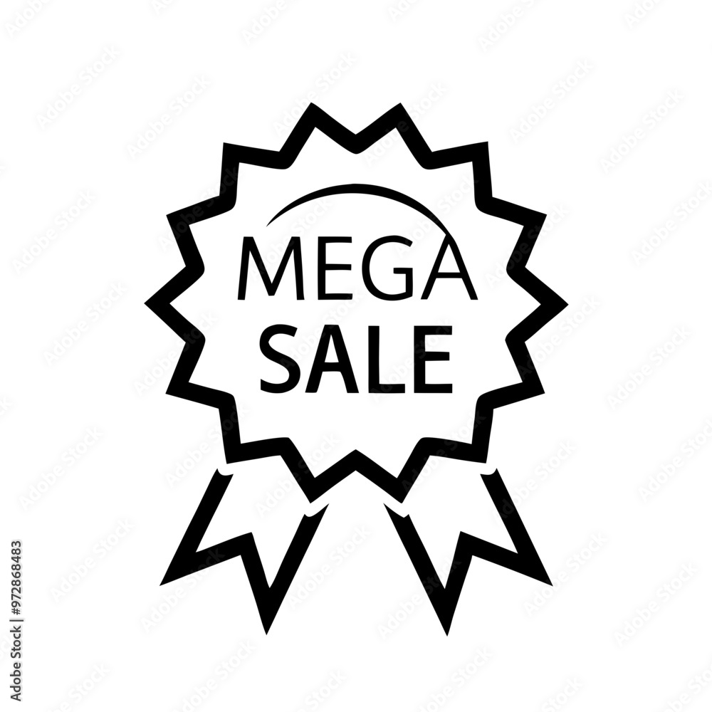 Mega sale ribbon badge in minimal black and white style Mega sale ribbon badge in minimal black and white style