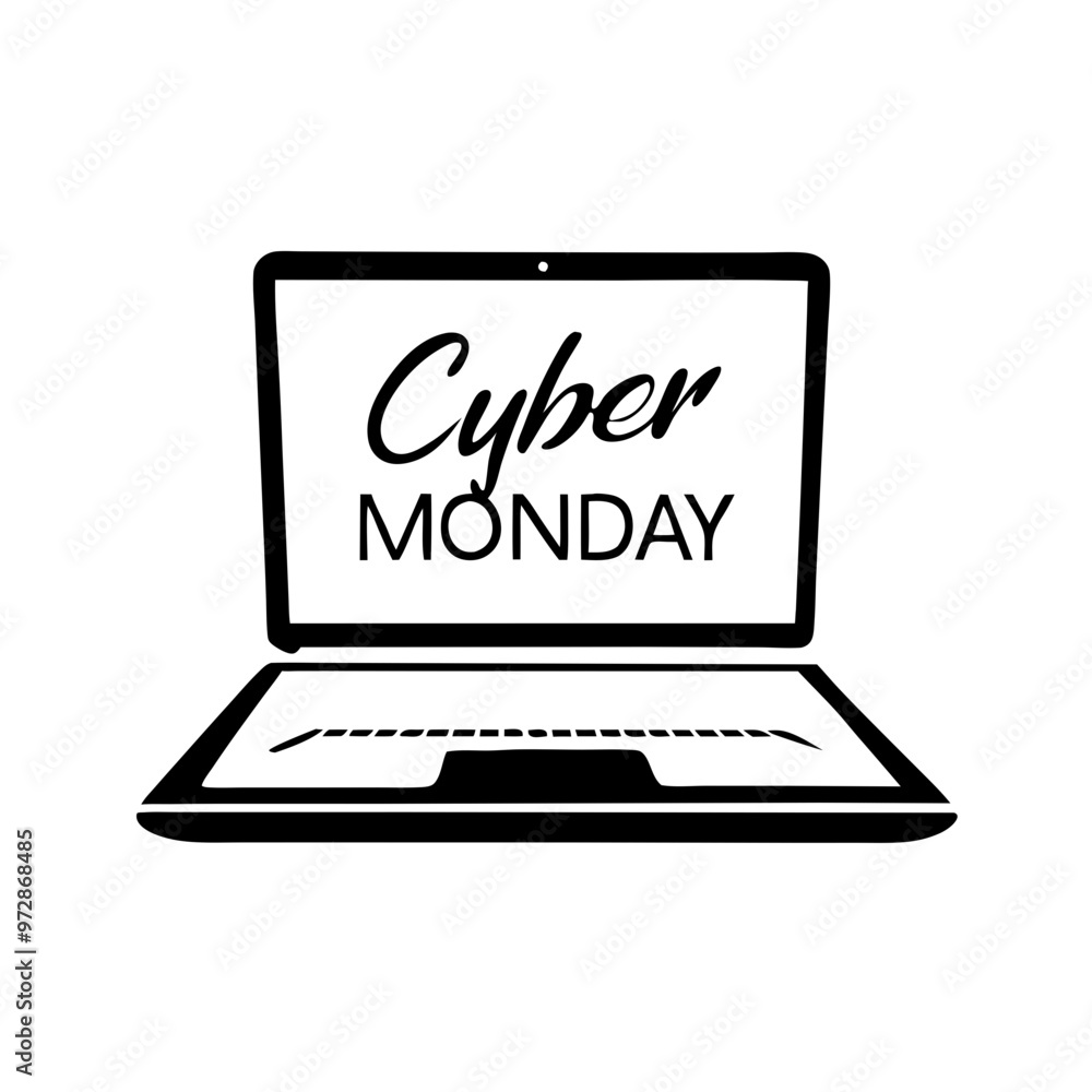 Cyber Monday sale on laptop screen in minimal black and white style Cyber Monday sale on laptop screen in minimal black and white style