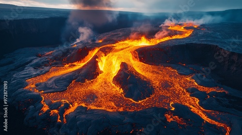 Volcanic eruption with lava...