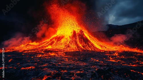 Volcanic eruption with lava...