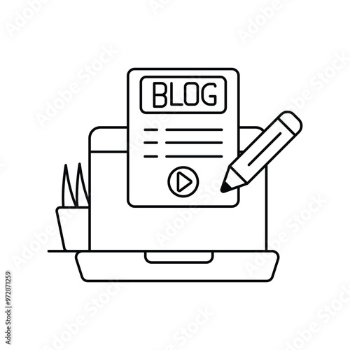 blogging line icon with white background vector stock illustration