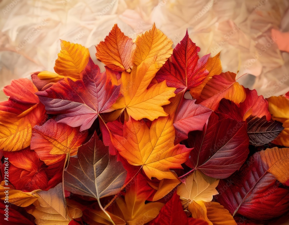 image of a pile of autumn leaves with a variety of colors including shades of red, orange, yellow, and brown. The leaves should be densely packed to form a mound and have visible textures that reflect image of a pile of autumn leaves with a variety of colors including shades of red, orange, yellow, and brown. The leaves should be densely packed to form a mound and have visible textures that reflect