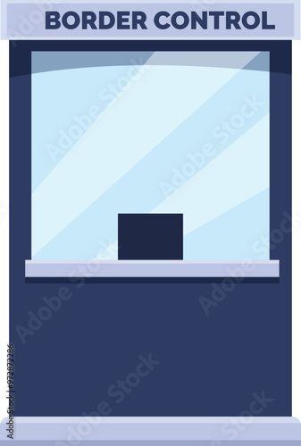 Illustration featuring an empty border control booth, representing international travel and immigration