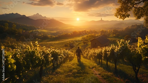 Tranquil scene of a farmer strolling through his lush field





 photo