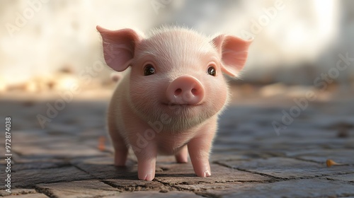 38. **Adorable 3D depiction of a tiny baby pig with a cute curly tail and soft snout photo