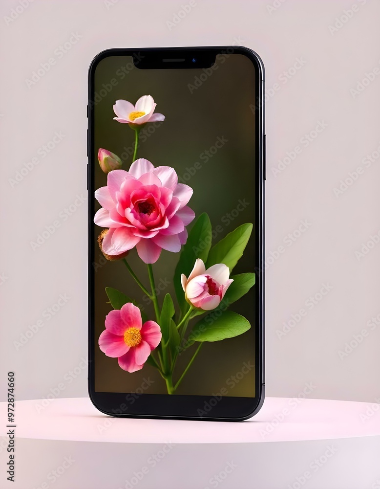 MObile mockup, with different flowers color of wall paper , and blur background 3D wallpapers MObile mockup, with different flowers color of wall paper , and blur background 3D wallpapers