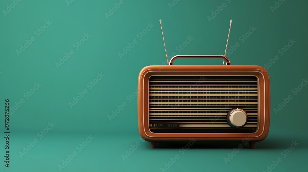 Obraz premium A vintage radio on a teal background.