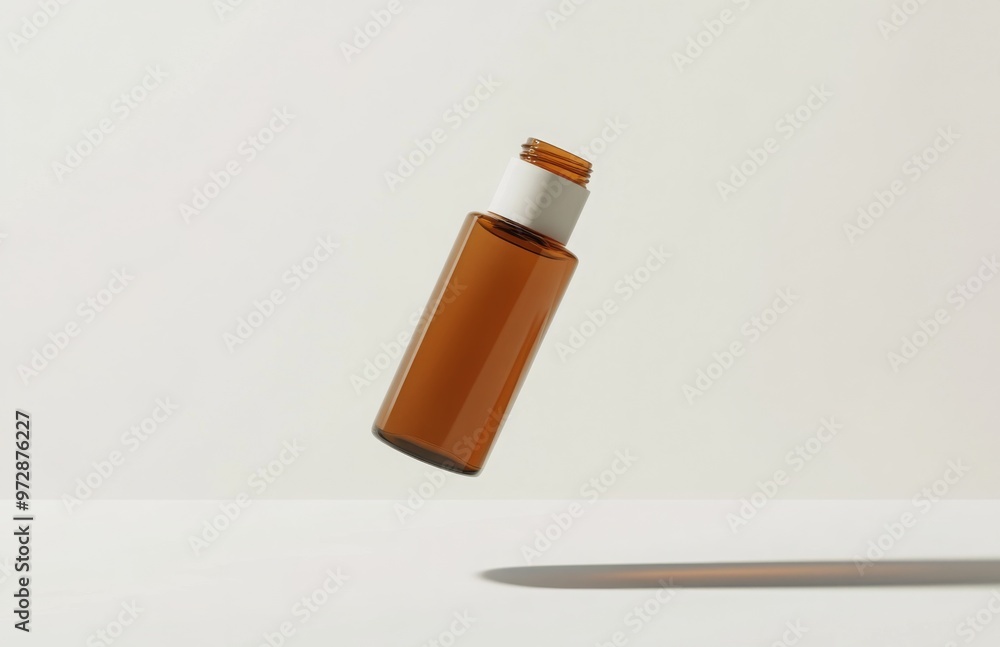 A minimalist cosmetic bottle floating in mid-air, isolated on a clean white background, casting a soft shadow below, perfect for mockup A minimalist cosmetic bottle floating in mid-air, isolated on a clean white background, casting a soft shadow below, perfect for mockup