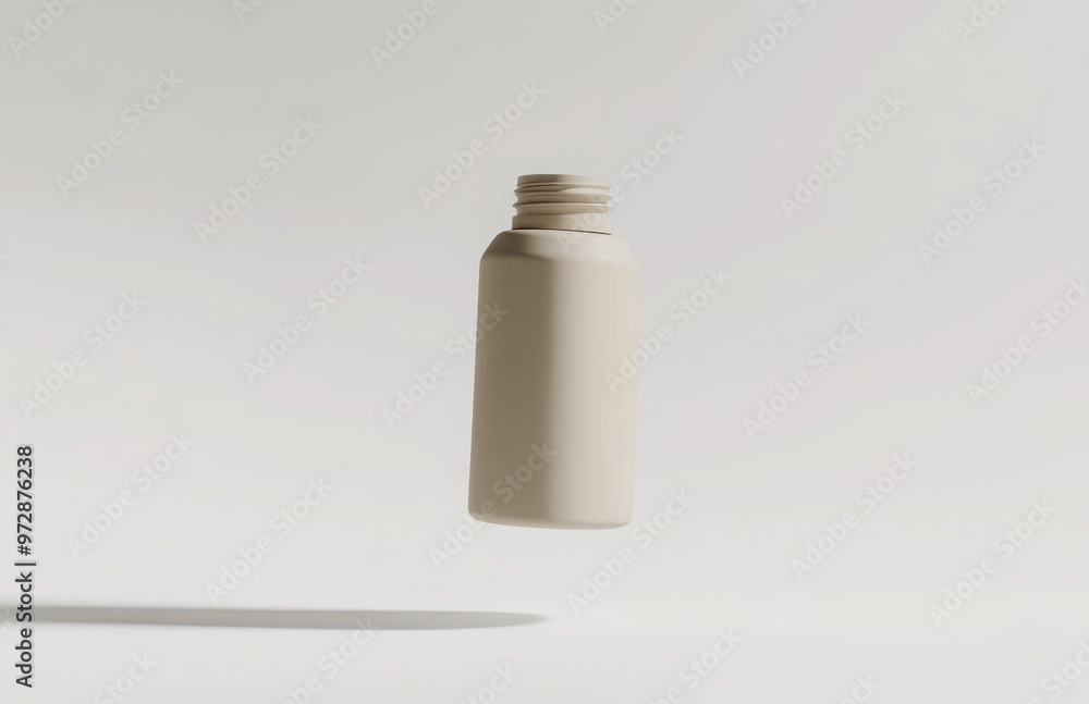 A minimalist cosmetic bottle floating in mid-air, isolated on a clean white background, casting a soft shadow below, perfect for mockup A minimalist cosmetic bottle floating in mid-air, isolated on a clean white background, casting a soft shadow below, perfect for mockup