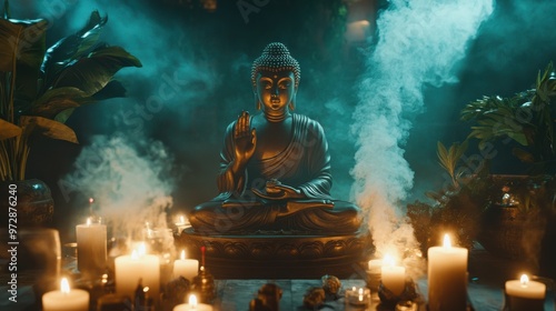 Wallpaper Mural Serene Buddha statue surrounded by the light of candles and the scent of burning incense. Torontodigital.ca