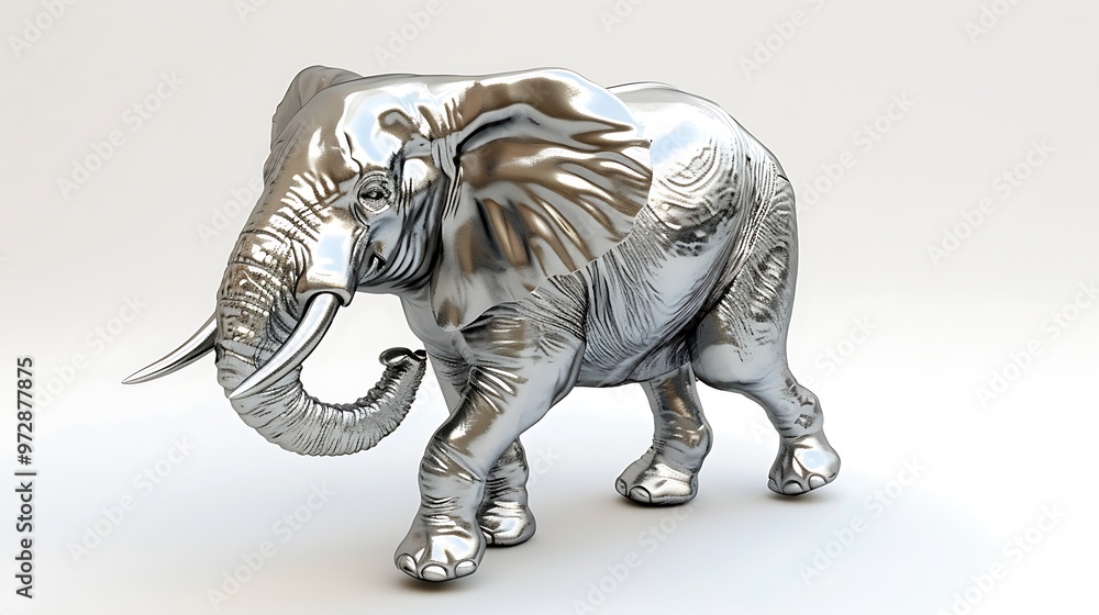 Fototapeta premium Silver Elephant Sculpture D Render Animal Wildlife Abstract Modern Art Decoration