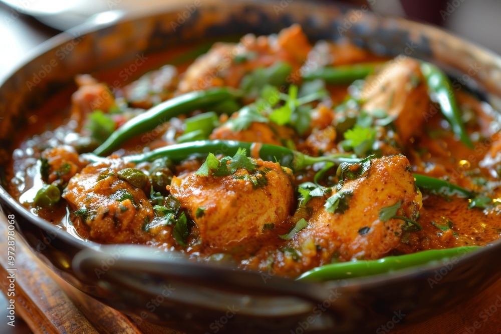 Chicken Karahi: A dish of chicken karahi garnished with ginger and green chilies Chicken Karahi: A dish of chicken karahi garnished with ginger and green chilies