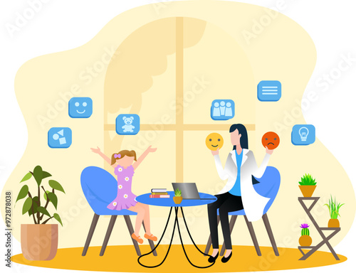 child counseling service vector illustration, children counselling appointment, psychologist doctor check and help a child to controlling emotion vector illustration