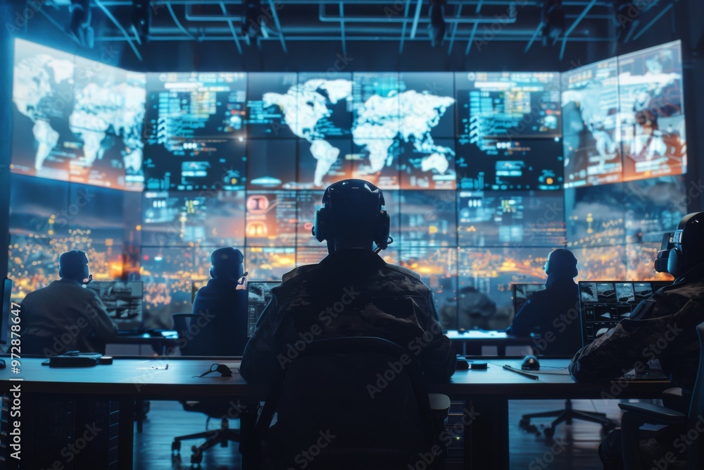 Government surveillance agency and military joint operation agent working at system control center Government surveillance agency and military joint operation agent working at system control center