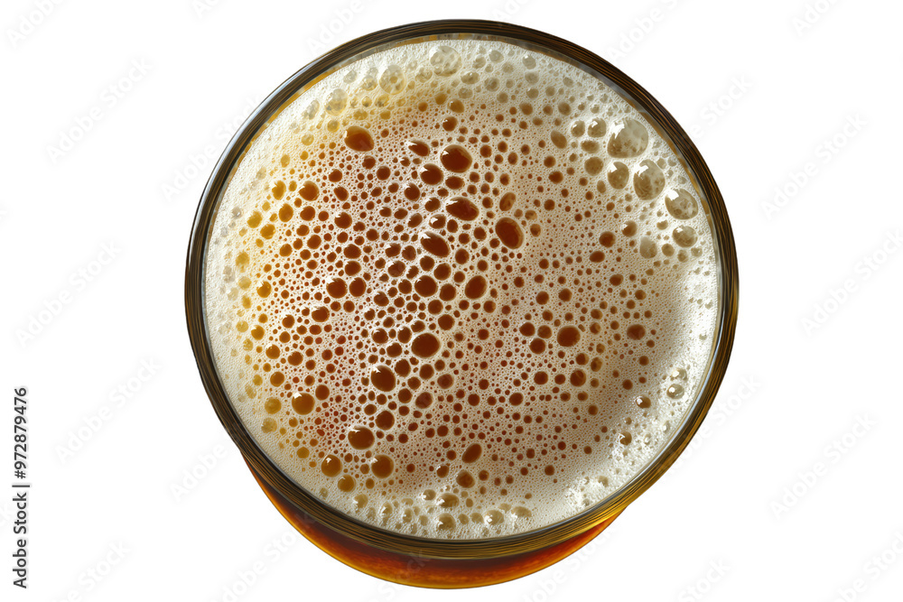 Top view of a glass filled with frothy beer, showcasing bubbles and foam. Perfect for beverage-related concepts and brewing themes. Top view of a glass filled with frothy beer, showcasing bubbles and foam. Perfect for beverage-related concepts and brewing themes.