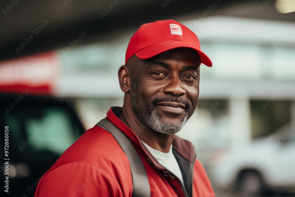 Portrait of a middle aged black male worker at gas station Portrait of a middle aged black male worker at gas station