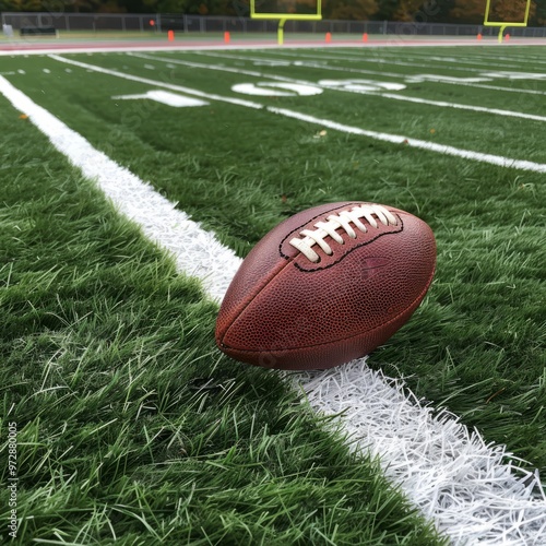 A Close-Up View of a Football on the Field During a Crisp Autumn Day