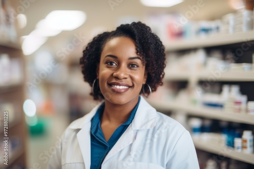 Portrait of a middle aged African American female worker in pharmacy