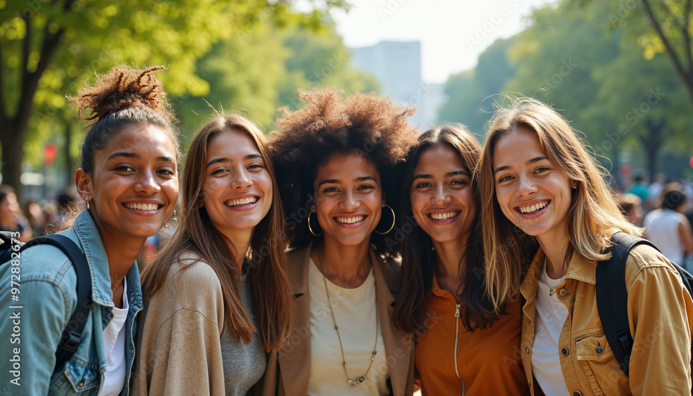Vibrant portrait of international students in a park, showcasing diversity and camaraderie. Vibrant portrait of international students in a park, showcasing diversity and camaraderie.