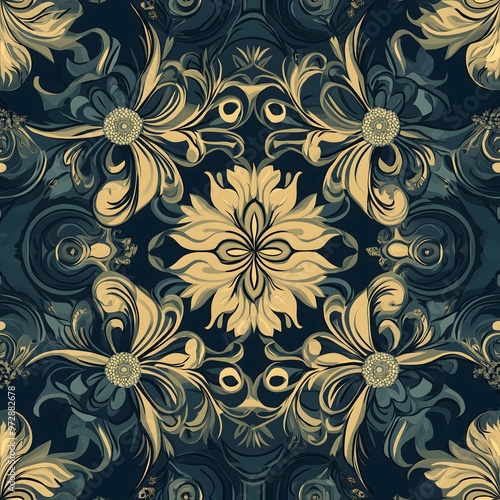 Floral damask seamless vector pattern for wallpaper, ideal for vintage decor and textile designFloral damask seamless vector pattern for wallpaper, ideal for vintage decor and textile design