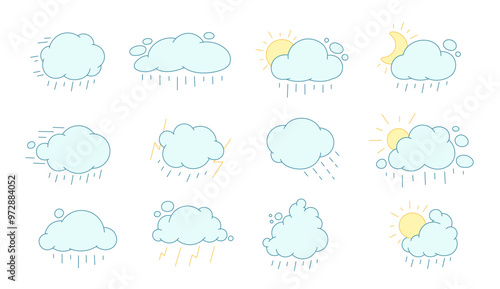 Bad weather rain clouds illustration. Set of meteorology icons. Vector illustration.