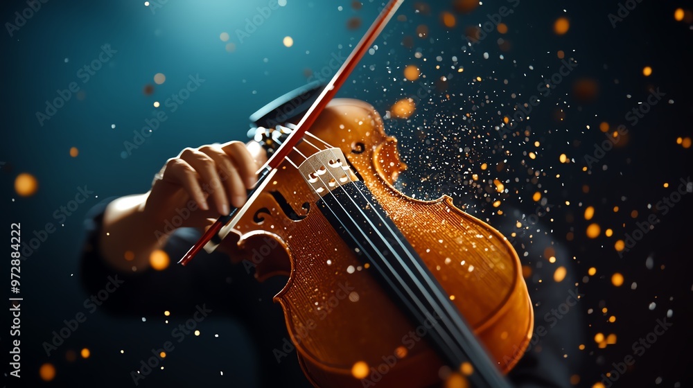 Fototapeta premium A captivating close-up of a violin being played with passion, showcasing the elegance and beauty of music in motion.