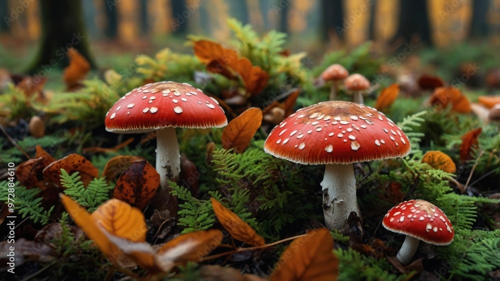 Image autumn toadstool mushrooms in the forest Image autumn toadstool mushrooms in the forest