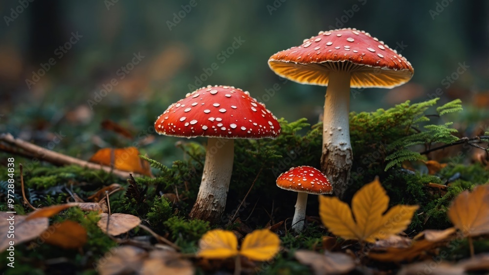 Image autumn toadstool mushrooms in the forest Image autumn toadstool mushrooms in the forest