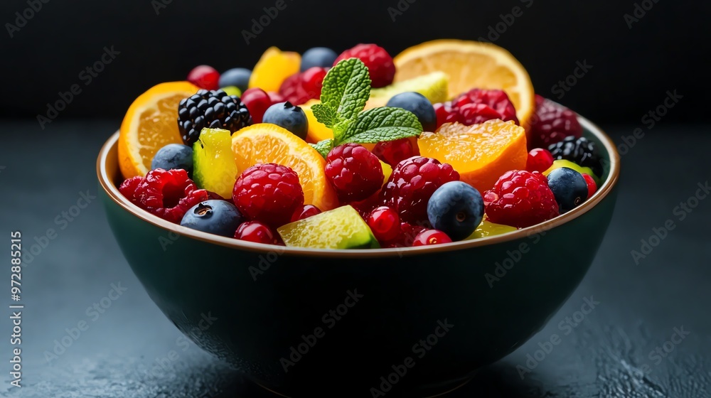 A vibrant bowl of assorted fresh fruits including berries, oranges, and apples, perfect for healthy living and culinary creations. A vibrant bowl of assorted fresh fruits including berries, oranges, and apples, perfect for healthy living and culinary creations.