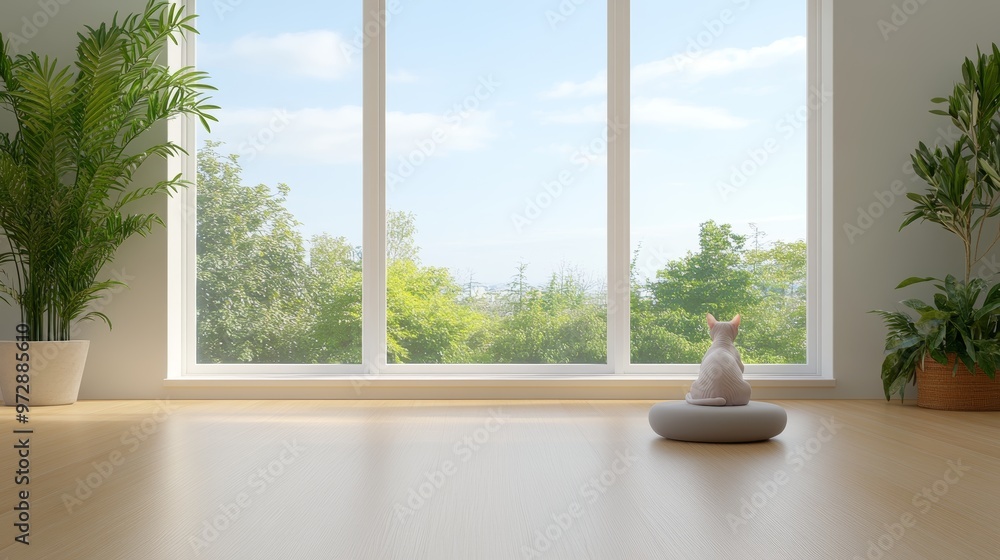 Obraz premium Cat Relaxing by the Window with a View.