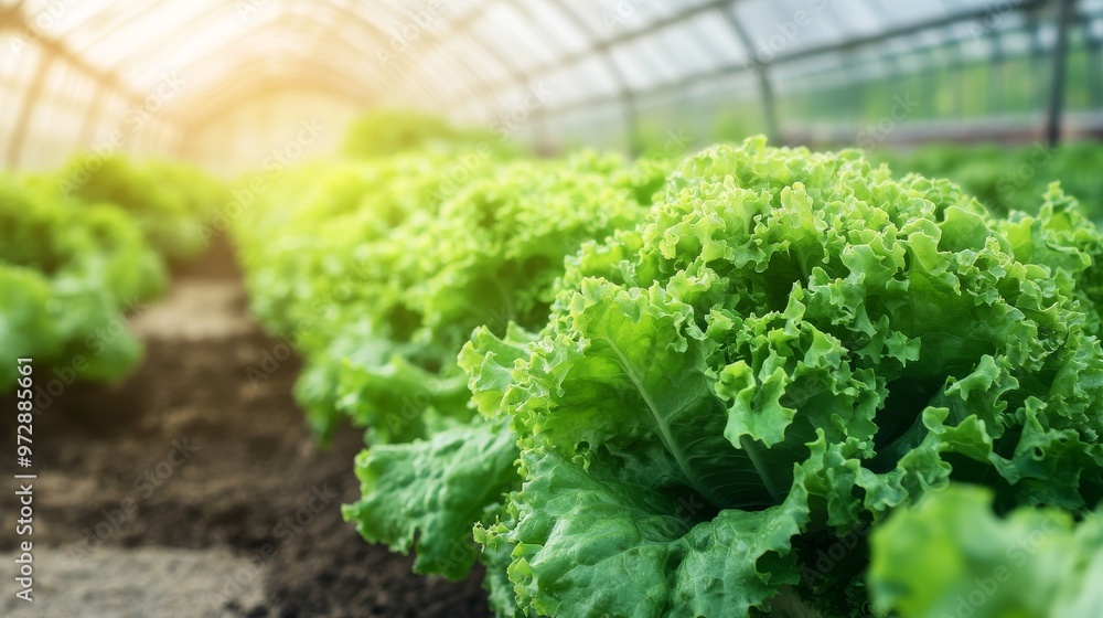 Fresh Organic Lettuce in Greenhouse Farm Field Fresh Organic Lettuce in Greenhouse Farm Field