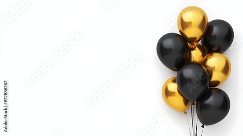 Black and gold balloons on a black background. photo