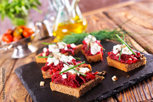 Wallpaper Mural Baked beet on bread, with cheese and walnuts Torontodigital.ca