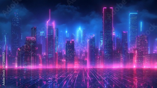 Cyberpunk Cityscape Neon Lights Night Skyline