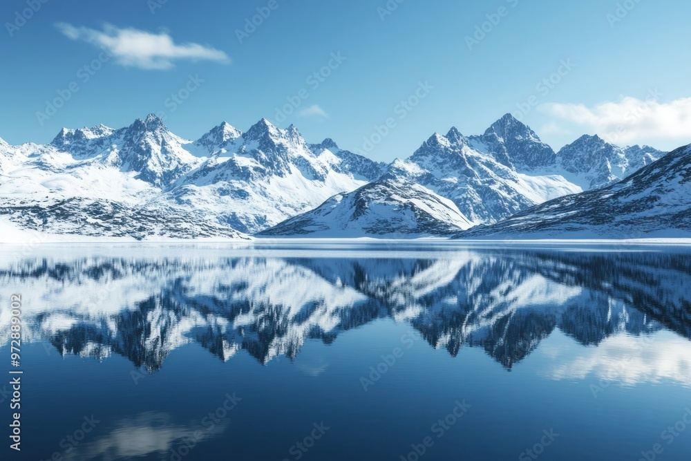 custom made wallpaper toronto digitalSnow-capped mountain range reflected in a still lake