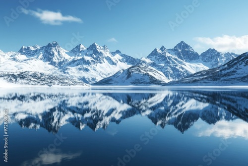 Wallpaper Mural Snow-capped mountain range reflected in a still lake Torontodigital.ca