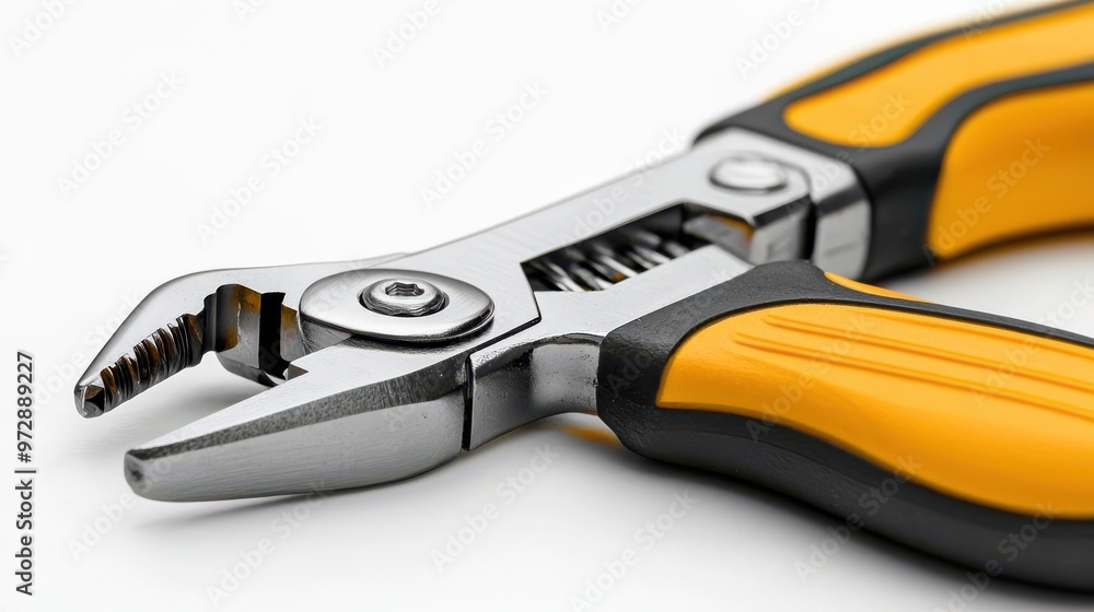 Obraz premium A screwdriver with pliers and a wrench, isolated on a white background, offering copy space for tool usage, DIY home repair, or handyman projects
