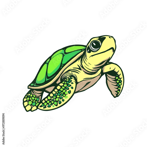 Sea turtle vector illustration isolated on white background. Cartoon marine animal. watercolor, oil painting style turtle mascot logo
