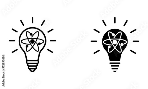 lightbulb with atom molecule, illustration of science idea and alternative energy icon vector