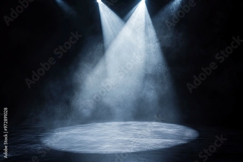 spotlight on stage or gods rays isolated on black background , ai