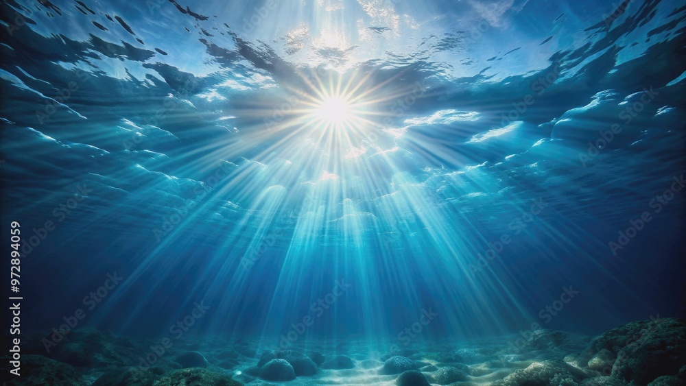 Sunbeam shining vertically through abstract underwater backgrounds in the sea, sunbeam, vertical, abstract, underwater, background Sunbeam shining vertically through abstract underwater backgrounds in the sea, sunbeam, vertical, abstract, underwater, background