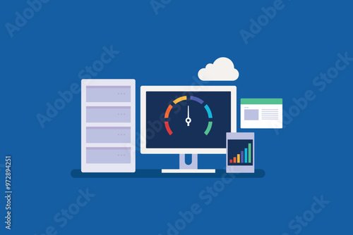 Web Hosting company, Secure web hosting, Website loading speed, Web hosting service concept. Vector illustration background,