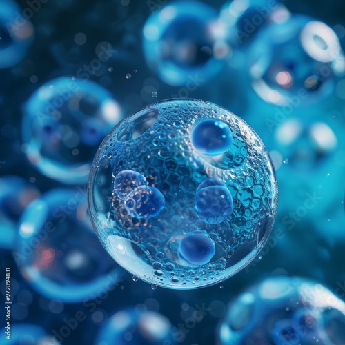 Wallpaper Mural Close-Up of Blue Microscopic Bubbles Floating in a Dark Aquatic Environment Torontodigital.ca