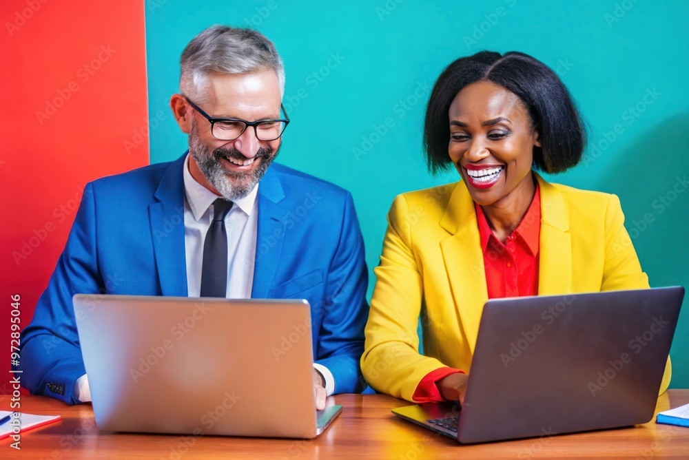 two people working together on laptop. business people, employee. two people working together on laptop. business people, employee.
