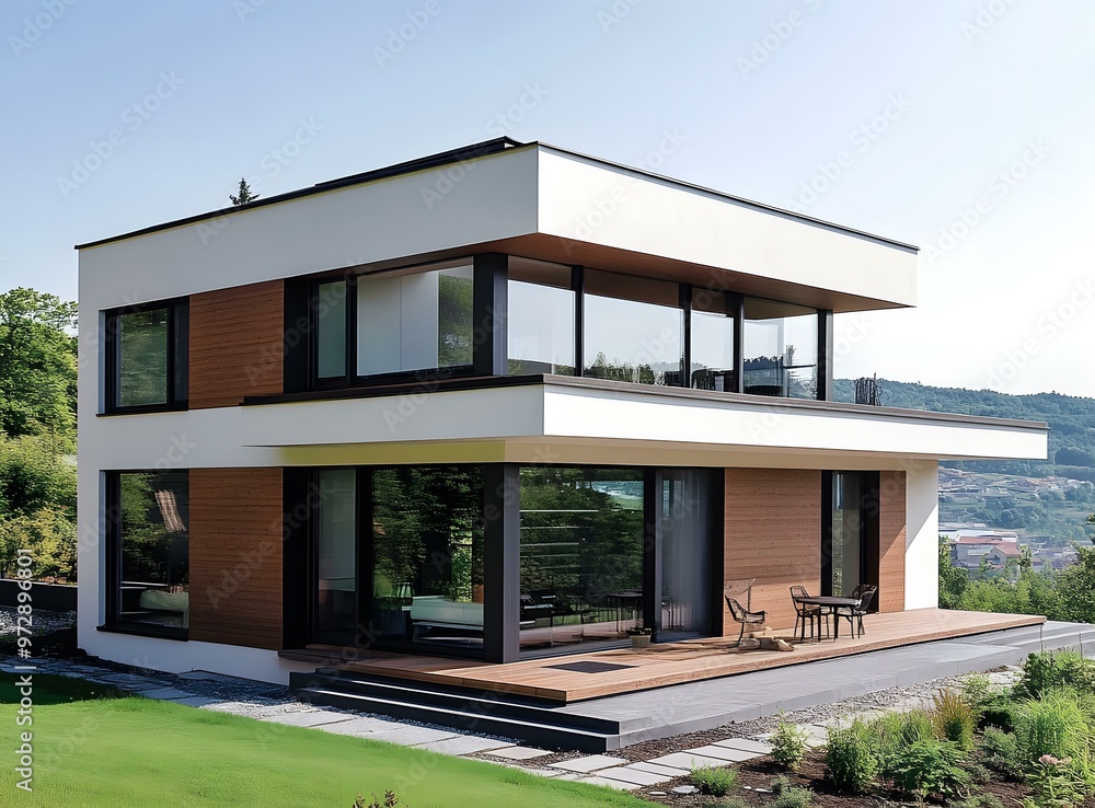Modern Home Design with Large Windows and Wooden Accents Modern Home Design with Large Windows and Wooden Accents