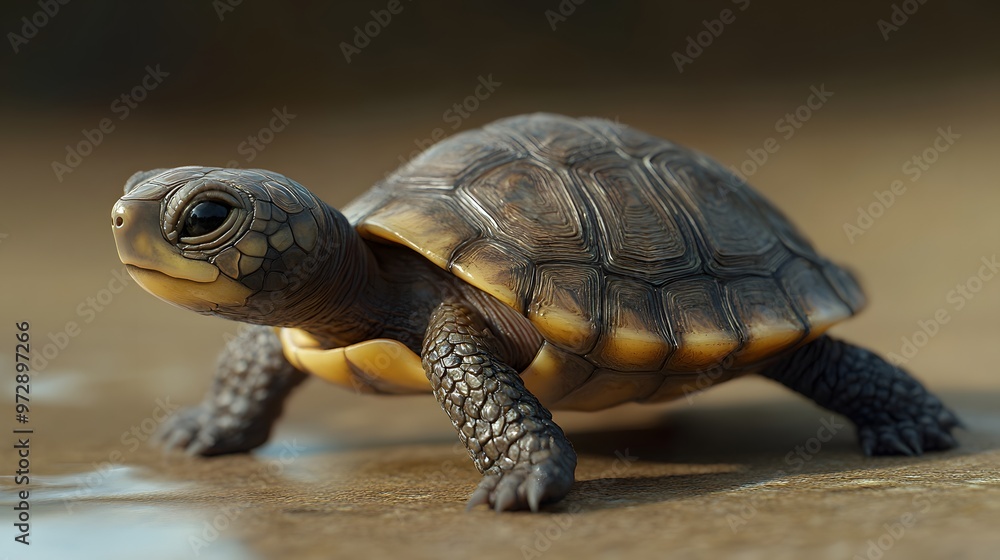 Obraz premium 39. **Sweet 3D render of a baby turtle with tiny legs and a soft shell