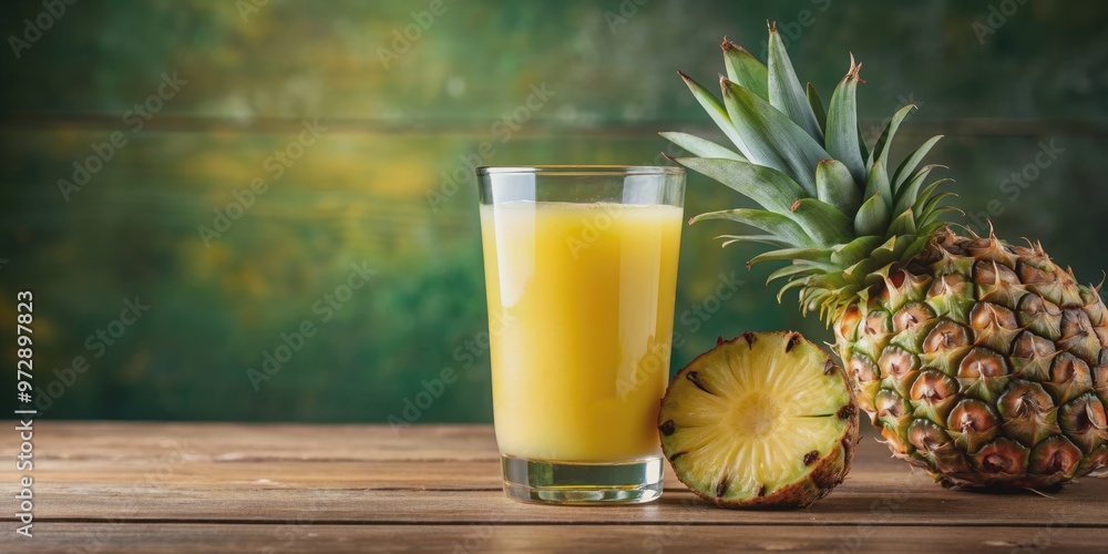 Fresh pineapple juice served in a glass with a slice of pineapple on the rim , tropical, refreshing, healthy, drink, fruit, cocktail Fresh pineapple juice served in a glass with a slice of pineapple on the rim , tropical, refreshing, healthy, drink, fruit, cocktail
