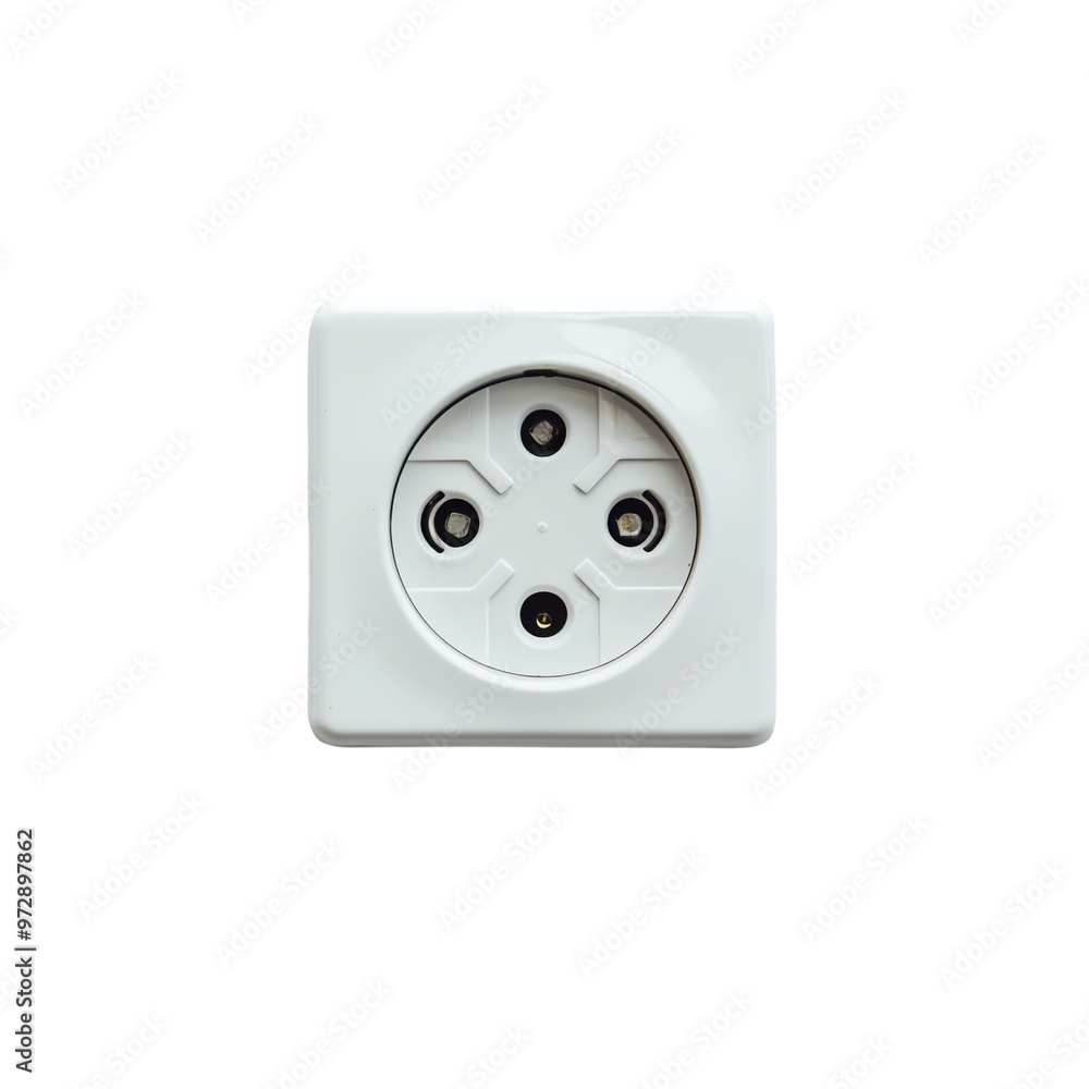 Close-up image of a white electrical wall socket, isolated on a white background, suitable for electrical or home improvement purposes. Close-up image of a white electrical wall socket, isolated on a white background, suitable for electrical or home improvement purposes.