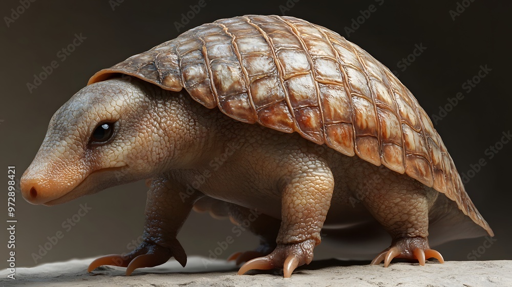 Fototapeta premium 41. **Detailed 3D depiction of a baby armadillo with soft armor and tiny legs